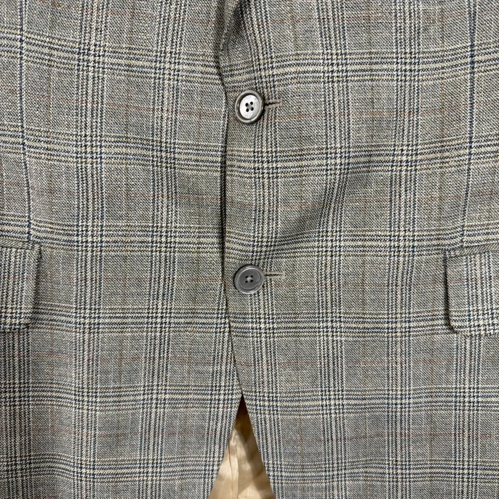 Jack Victor Sport Coat Glen Plaid Bamboo Blazer Grey Tan Mens 42R Blazer